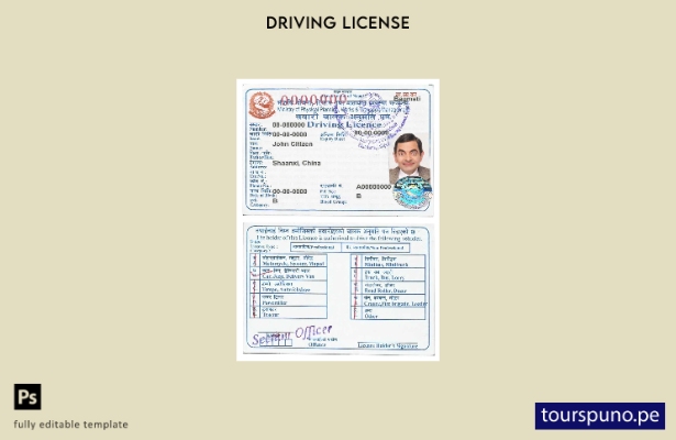 Plantilla de licencia de conducir de Nepal lista para imprimir